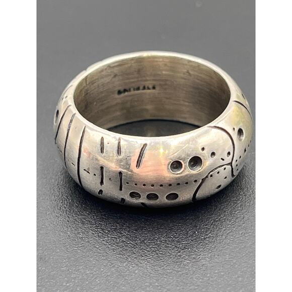 Locke Designer Geometric Shapes Sterling Silver Band Ring Size 9, 15 grams, 10mm - Picture 7 of 8